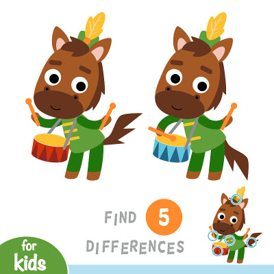 Find differences, game for children, Horse drummer