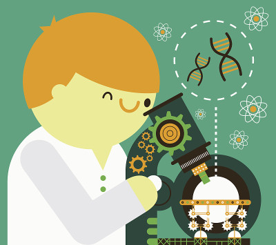 科学家在显微镜下