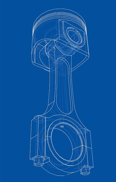 Sketch of piston. Vector rendering of 3d