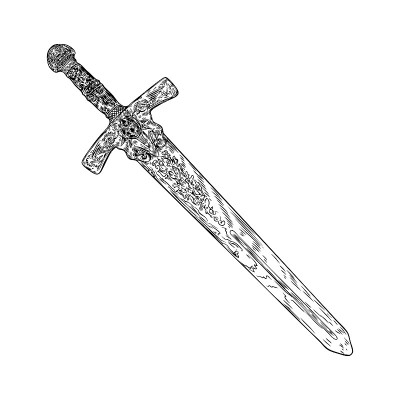 中世纪的冷武器。剑战士武器。手绘古董雕刻武器插图。向量。