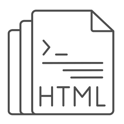 HTML代码文档文件细线图标，编程概念，HTML文档矢量符号在白色背景上，轮廓风格图标为移动概念和网