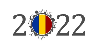 2022年的工业图标在零位数附近。罗马尼亚的旗帜。
