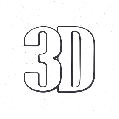 3D是三维电影的缩写。大纲。立体电影的字体风格图标。电影工业的象征。