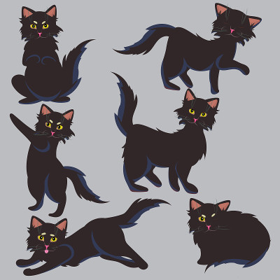 vector set of cats in various poses