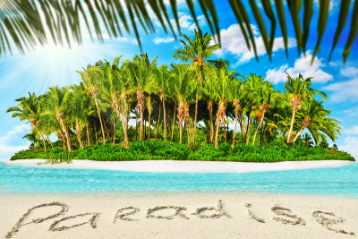Whole tropical island within atoll in tropical Oce