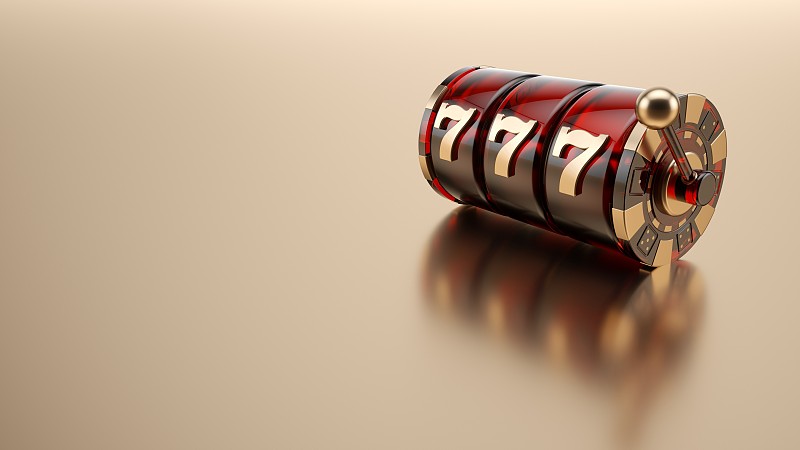 现代玻璃红色和金色老虎机- 3D插图