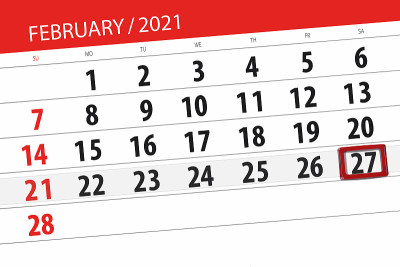 日历计划2021年2月，截止日期27日，周六