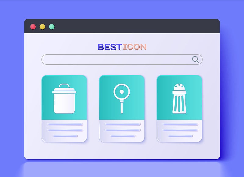 设置煎锅，烹饪锅和盐图标。向量
