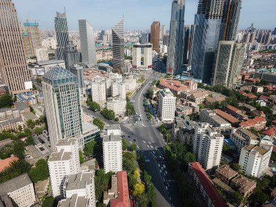 航拍天津市中心建筑景观