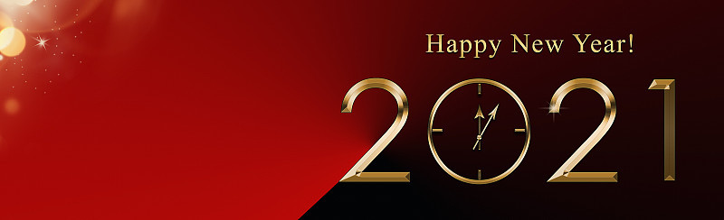 插图2021年快乐新年背景与黄金时钟。节日黄金2021卡，传单，邀请，海报，代金券，横幅。为文本复制