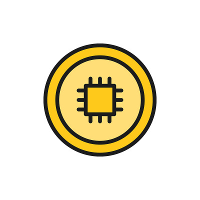 Coin with主板，区块链，加密货币，比特币flat color icon。