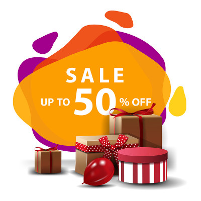 Sale, up to 50% off, colorful discount banner in l