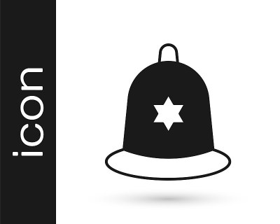 英国黑人警察头盔图标孤立在白色背景。向量