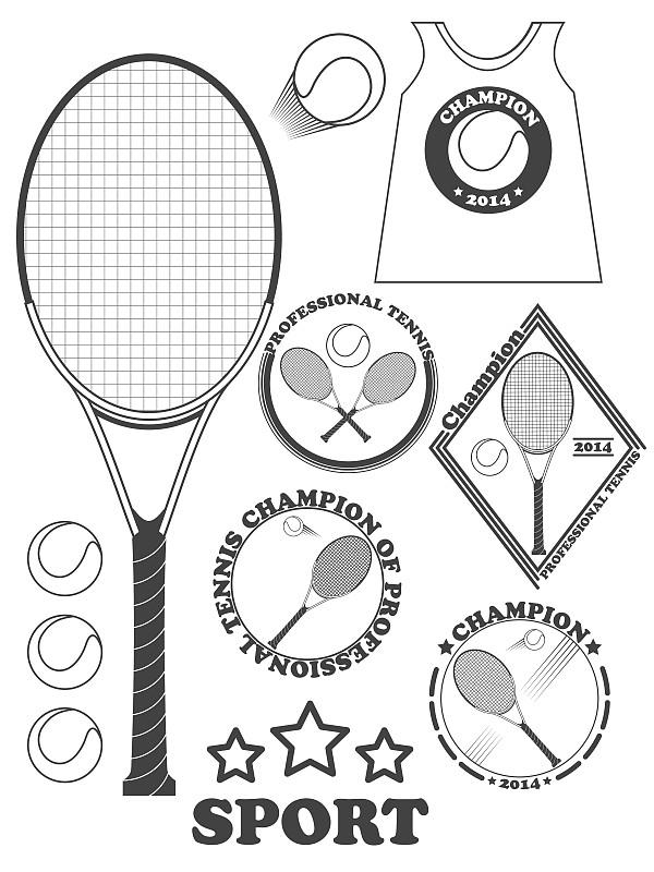网球联赛的标签，标志和设计元素。向量