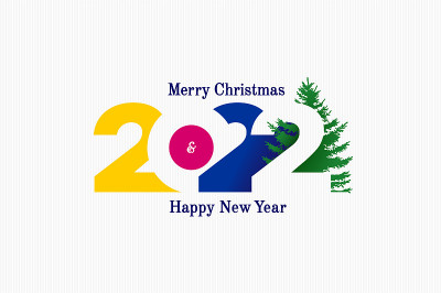 Happy New Year 2022 logo design with christmas tre
