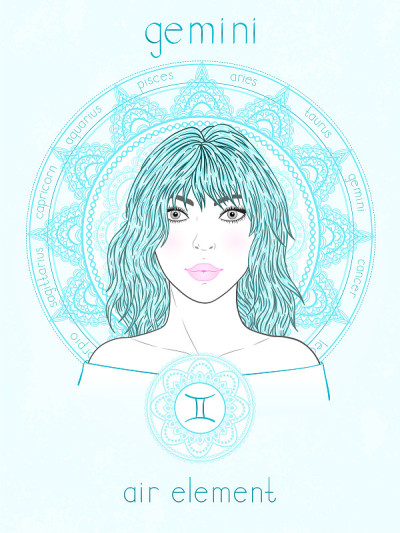 Vector illustration of Gemini zodiac sign, portrai