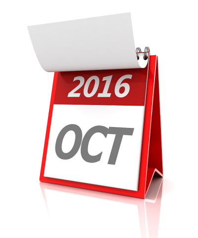 2016年10月日历，3d渲染