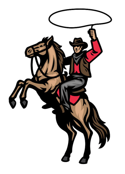 牛仔吉祥物骑着站着的马