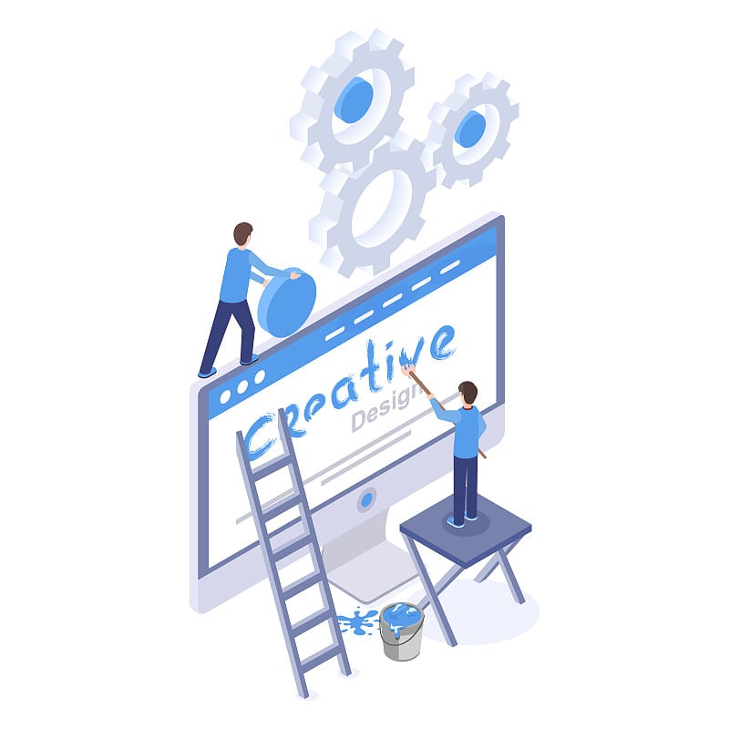 Web design, software optimization isometric illust