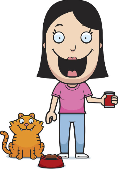 卡通女子喂猫