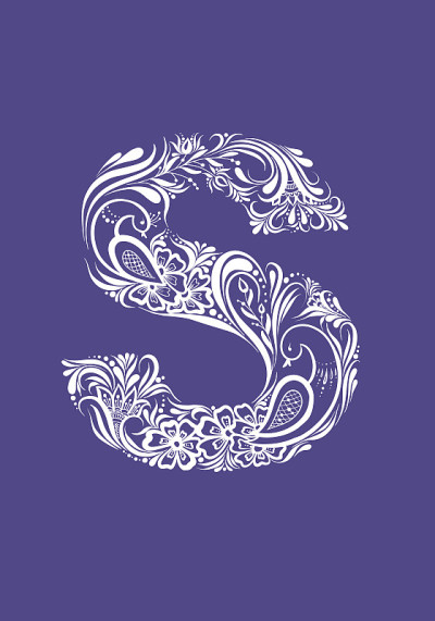 字母S花画在深蓝色的背景