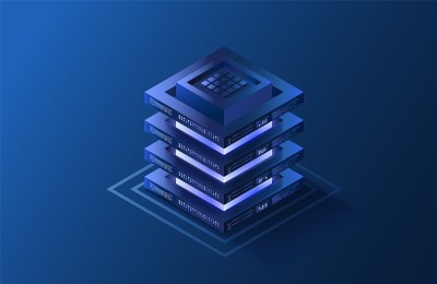等距数据服务器图标。未来technlology数据库。三维云中心。托管存储的概念。矢量插图。