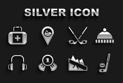 Set Medal, Winter hat, Ice hockey stick and puck, 