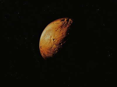 在有恒星的太空中有固体表面的红色行星