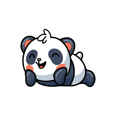 可爱的熊猫躺下的卡通