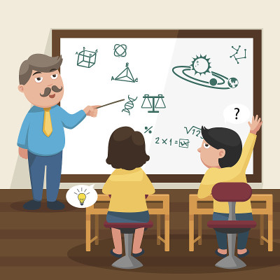 老师在课堂上给学生画插图
