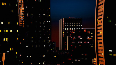 城市在夜晚，3D渲染