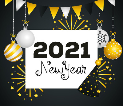 2021新年球和烟花矢量设计快乐