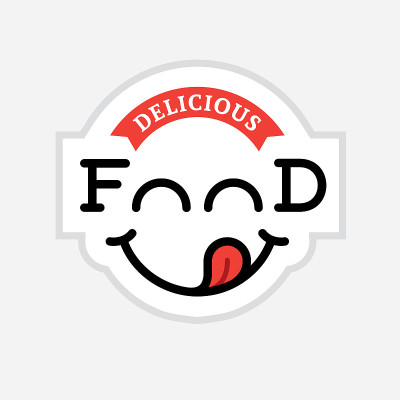 带笑脸的美味食品标志。