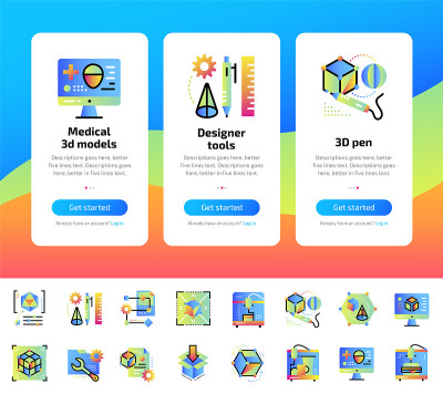 Onboarding design concept icons for 3D printing an