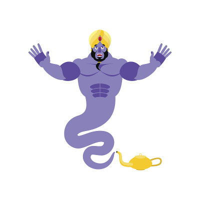 精灵Emoji快乐。魔鬼笑情绪。阿拉伯魔法精灵阿凡达