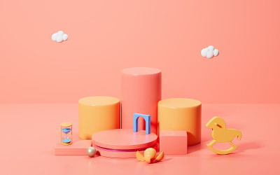 卡通房间里的空舞台，3d渲染。
