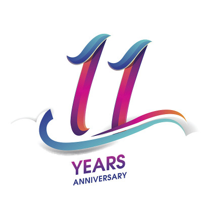 11周年庆典标志为蓝色和红色。