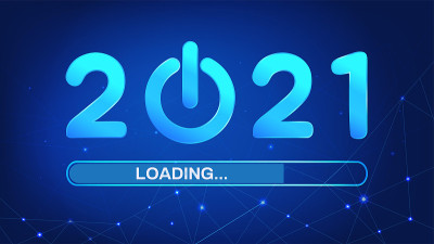 在蓝色背景上加载2021年新年。从2021年开始的概念。矢量图