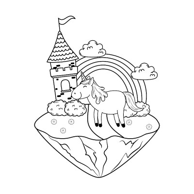 有城堡和彩虹的独角兽