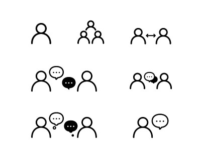 一组代表人员、团队和交流的简单图标。