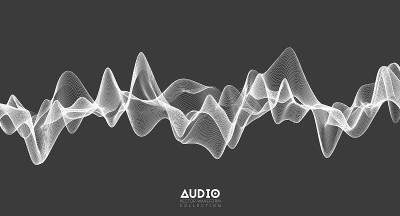 3 d音频声波。白色音乐脉动振荡。发光的脉冲模式