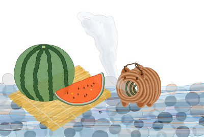 夏日贺卡蚊子香和西瓜