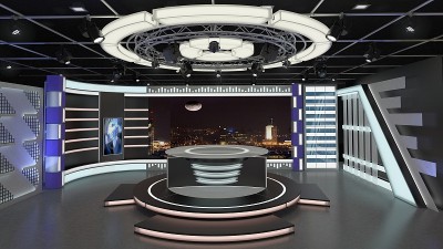 虚拟电视演播室新闻6。3 d渲染。
