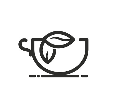 线性图标的茶杯与茶叶