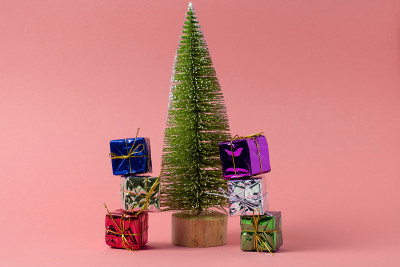 festive minimal greeting card with Christmas tree 