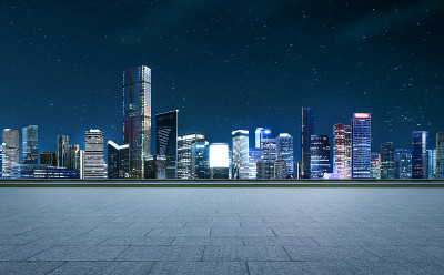 现代城市摩天大楼的全景