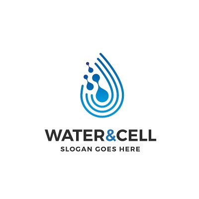 Blue water droplet with molecule laboratory logo d