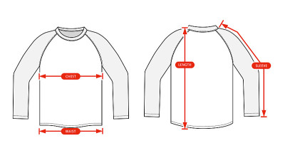 服装尺寸图表矢量图(拉格兰袖衬衫)
