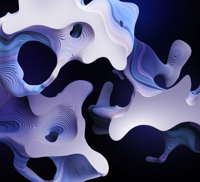 3d渲染，抽象独特的蓝白色背景与体积液体形状，现代墙纸