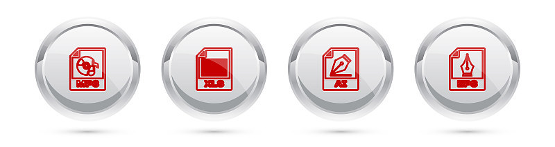设置行MP3文件文件，XLS, AI和EPS。银圈按钮。向量